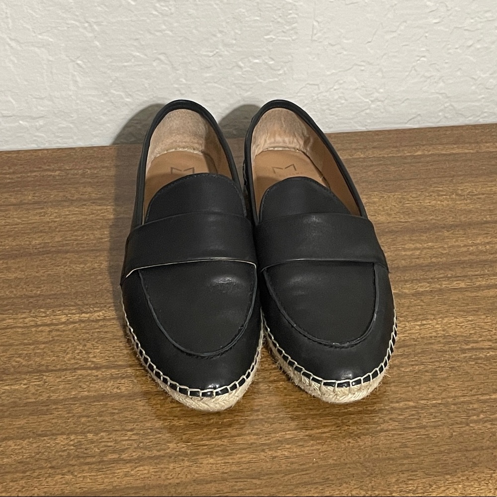 Marc Fisher black leather loader with espadrille bottom
